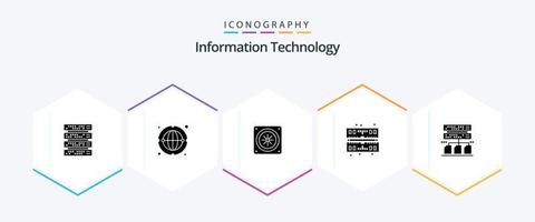 informatie technologie 25 glyph icoon pak inclusief . gegevens. computer. back-up. geheugen vector