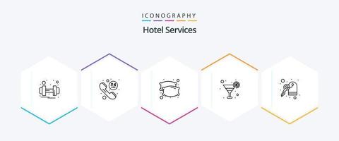 hotel Diensten 25 lijn icoon pak inclusief kamer. hotel. droom. sap. cocktail vector