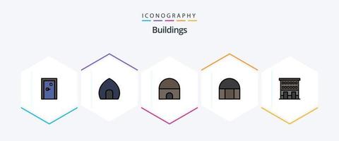 gebouwen 25 gevulde lijn icoon pak inclusief winkel voorkant. huis. historisch gebouw. gebouwen. Islamitisch gebouw vector