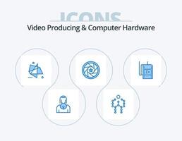video produceren en computer hardware blauw icoon pak 5 icoon ontwerp. logo. opening. menselijk. speciaal. grafiek vector