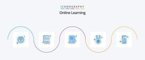 online aan het leren blauw 5 icoon pak inclusief mobiel aan het leren. leerzaam app. document. medaille. studie Buitenland vector