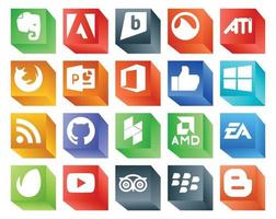 20 sociaal media icoon pak inclusief sport- elektronica kunsten kantoor amd github vector
