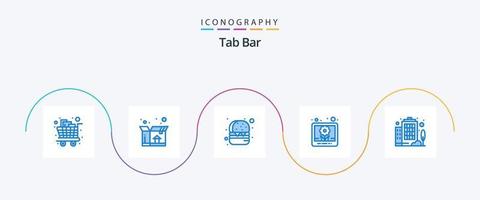 tab bar blauw 5 icoon pak inclusief . onderneming. hamburger. gebouw. afbeelding vector