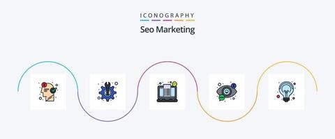 seo afzet lijn gevulde vlak 5 icoon pak inclusief visie. zoeken. repareren. oog. boodschappen doen vector