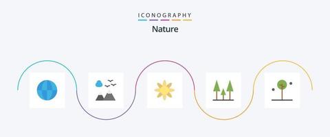 natuur vlak 5 icoon pak inclusief . natuur. kruid. blad. bomen vector