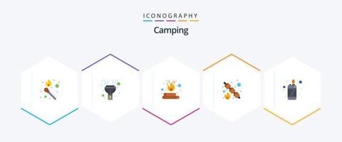 camping 25 vlak icoon pak inclusief aansteker. brand. vreugdevuur. zoet. picknick vector