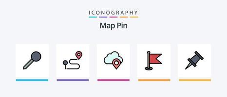 kaart pin lijn gevulde 5 icoon pak inclusief markeerstift. plaats. plaats. plaats. telefoon. creatief pictogrammen ontwerp vector