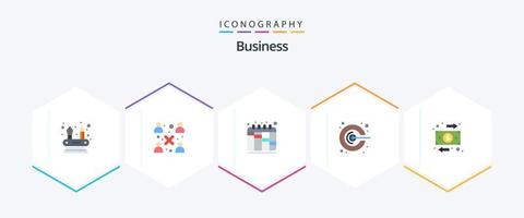 bedrijf 25 vlak icoon pak inclusief geld. bedrijf. planning. stromen. megafoon vector