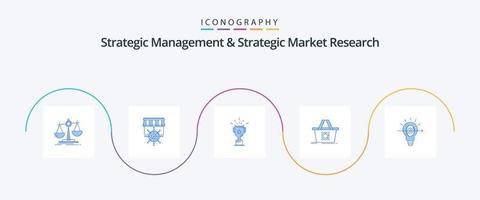 strategisch beheer en strategisch markt Onderzoek blauw 5 icoon pak inclusief lamp. mand. bedrijf. toevoegen naar kar. trofee vector