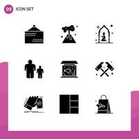 modern reeks van 9 solide glyphs pictogram van leven ouderlijk controle masjid vader kind bewerkbare vector ontwerp elementen