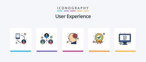 gebruiker ervaring lijn gevulde 5 icoon pak inclusief ux. testen. sociaal media. beleven. hulpmiddelen. creatief pictogrammen ontwerp vector