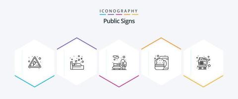 openbaar tekens 25 lijn icoon pak inclusief winkelen. vol. tuin. kar. snel voedsel vector