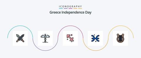 Griekenland onafhankelijkheid dag lijn gevulde vlak 5 icoon pak inclusief harp. cultuur. boogschutter. Griekenland. horoscoop vector