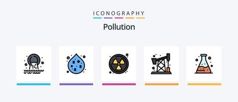 verontreiniging lijn gevulde 5 icoon pak inclusief . vervuiling. afval. plastic. tas. creatief pictogrammen ontwerp vector