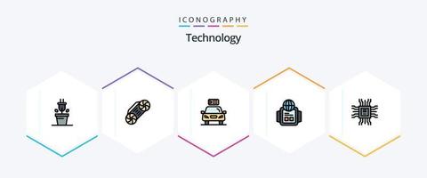 technologie 25 gevulde lijn icoon pak inclusief technologie. processor. elektrisch. boek. kijk maar vector