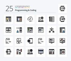 programmering en codering 25 lijn gevulde icoon pak inclusief ontwikkelen. bedrijf. ontwikkelen. laptop. ontwikkelen vector