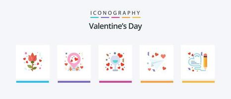 valentijnsdag dag vlak 5 icoon pak inclusief bruiloft. liefde. nacht. hart. liefde. creatief pictogrammen ontwerp vector