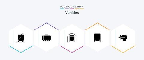 voertuigen 25 glyph icoon pak inclusief . zeppelin. vervoer. luchtschip. trein vector