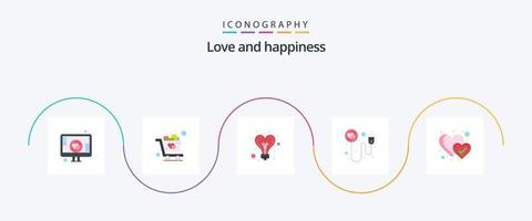 liefde vlak 5 icoon pak inclusief hart. romantiek. lamp. opladen. hart vector