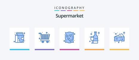 supermarkt blauw 5 icoon pak inclusief voedsel. kaas. meel. drankje. supermarkt. creatief pictogrammen ontwerp vector