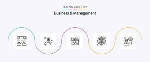 bedrijf en beheer lijn 5 icoon pak inclusief medewerker. wereldbol. geld. marketing. globaal vector