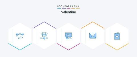 Valentijn 25 blauw icoon pak inclusief liefde. hart. film. trouw. sms vector