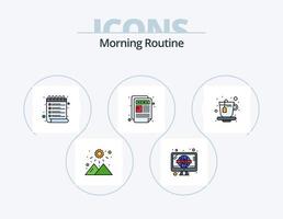ochtend- routine- lijn gevulde icoon pak 5 icoon ontwerp. . tosti apparaat. digitaal klok. geroosterd brood. weer vector