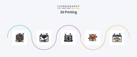 3d het drukken lijn gevulde vlak 5 icoon pak inclusief kubus. printerd. doos. het drukken vector