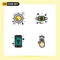 modern reeks van 4 gevulde lijn vlak kleuren pictogram van zon app ecologie allergie telefoon bewerkbare vector ontwerp elementen