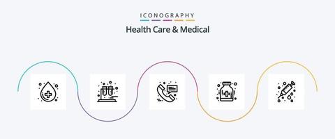 Gezondheid zorg en medisch lijn 5 icoon pak inclusief ziekenhuis. zorg. ziekenhuis telefoongesprek. ziekenhuis. drug vector