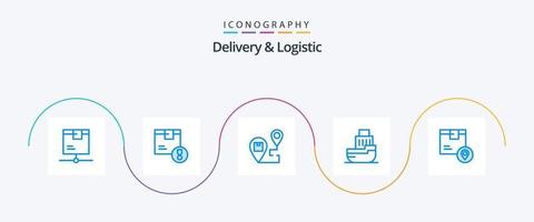 levering en logistiek blauw 5 icoon pak inclusief schip. levering. logistiek. Verzenden. plaats vector