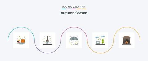 herfst vlak 5 icoon pak inclusief het weer. park. hark. bladeren. paraplu vector