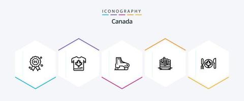 Canada 25 lijn icoon pak inclusief Canada. bruiloft. esdoorn. taart. ijs skates vector