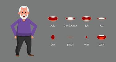 oude man karakter met lipsynchronisatie. karakter voor aangepaste animatie. vector
