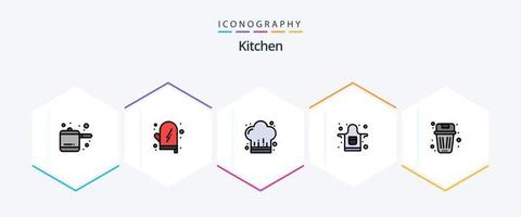 keuken 25 gevulde lijn icoon pak inclusief afval. verwijderen. keuken. geweest. keuken vector