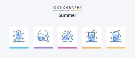 zomer blauw 5 icoon pak inclusief ijs. drankje. zon. zomer. buitenshuis. creatief pictogrammen ontwerp vector