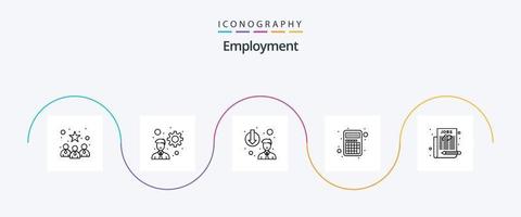 werk lijn 5 icoon pak inclusief nieuws papier. werkgelegenheid. degradatie. koppel. rekenmachine vector