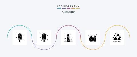 zomer glyph 5 icoon pak inclusief buitenshuis. landschap. zee. surfplank. zomer vector
