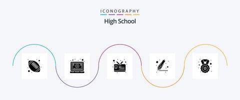 hoog school- glyph 5 icoon pak inclusief kenteken. beloning. kaart. medaille. markeerstift vector