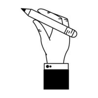 zakenman hand met potlood cartoon in zwart-wit vector