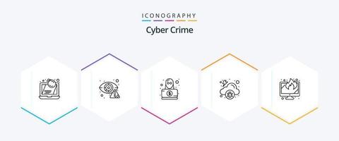 cyber misdrijf 25 lijn icoon pak inclusief virus. wolk. detector. beroving. hacker vector