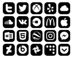 20 sociaal media icoon pak inclusief instagram html vk woord mcdonalds vector