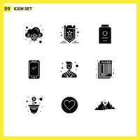 modern reeks van 9 solide glyphs pictogram van raadgever iphone vers android slim telefoon bewerkbare vector ontwerp elementen