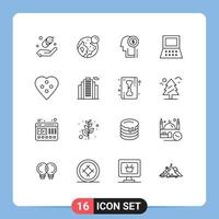 16 gebruiker koppel schets pak van modern tekens en symbolen van hart knop jurk knop investering knop computer bewerkbare vector ontwerp elementen