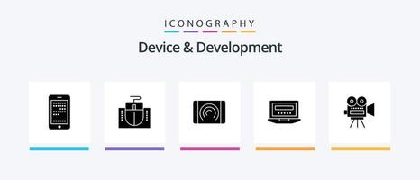 apparaat en ontwikkeling glyph 5 icoon pak inclusief movi . onderwijs. interactie. hardware. laptop. creatief pictogrammen ontwerp vector