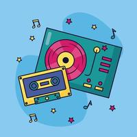 draaitafel en cassette muziek kleurrijke achtergrond vector