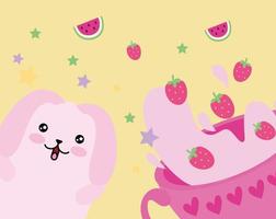 kawaii schattig klein konijn met aardbeiensmoothie vector