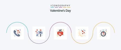 valentijnsdag dag vlak 5 icoon pak inclusief ring. hart. hangen. valentijnskaarten. maan vector