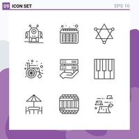 schets pak van 9 universeel symbolen van toetsenbord delen wetenschap hand- wiel stoel bewerkbare vector ontwerp elementen