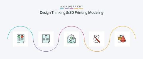 ontwerp denken en d het drukken modellering lijn gevulde vlak 5 icoon pak inclusief d gemodelleerd. magie. bron. oplossing. onderwijs vector